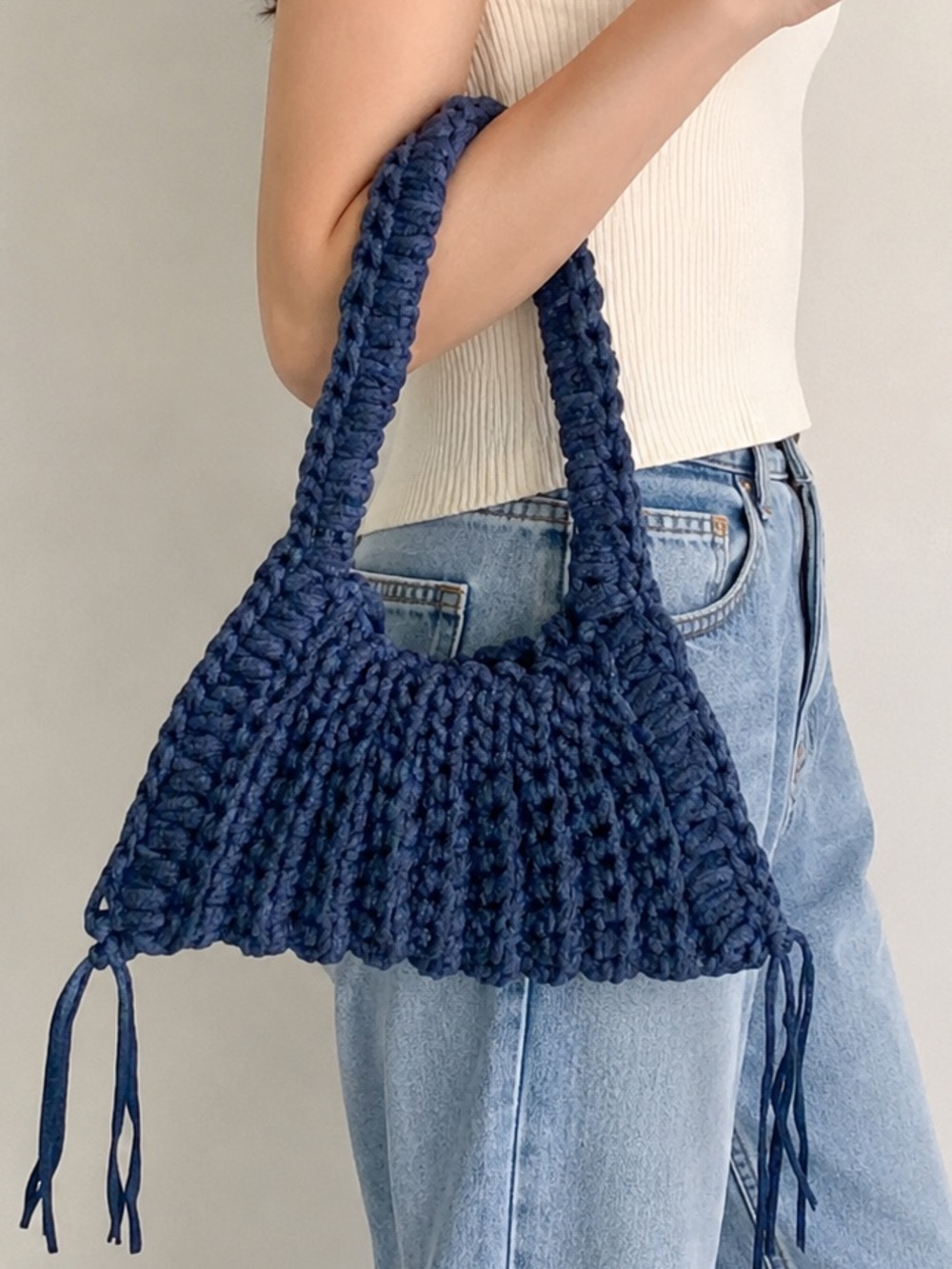 Handmade Chunky Crochet Handbag in dark blue T-shirt yarn